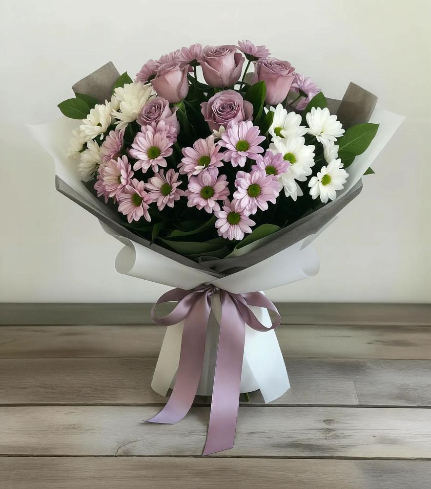 Букет цветов из: Хризантемы и Розы в Белозерске
