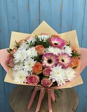 Букет цветов из:  Розы, Герберы и Хризантемы #REPLACE_PRED# Белозерске