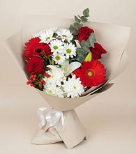 Букет цветов из:  Розы, Хризантемы, Герберы и Лилии в Белозерске