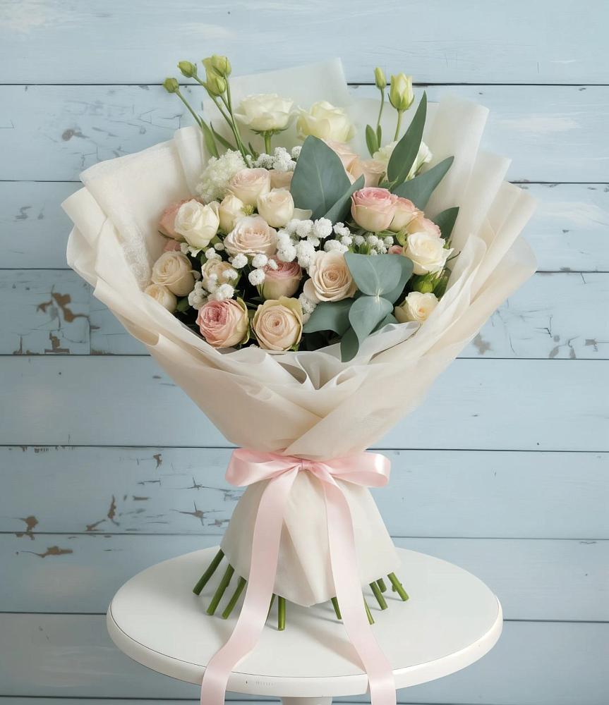 Букет цветов из: Розы и Лизиантусы в Белозерске