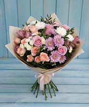 Букет цветов из:  Хризантемы, Розы и Альстромерии в Белозерске